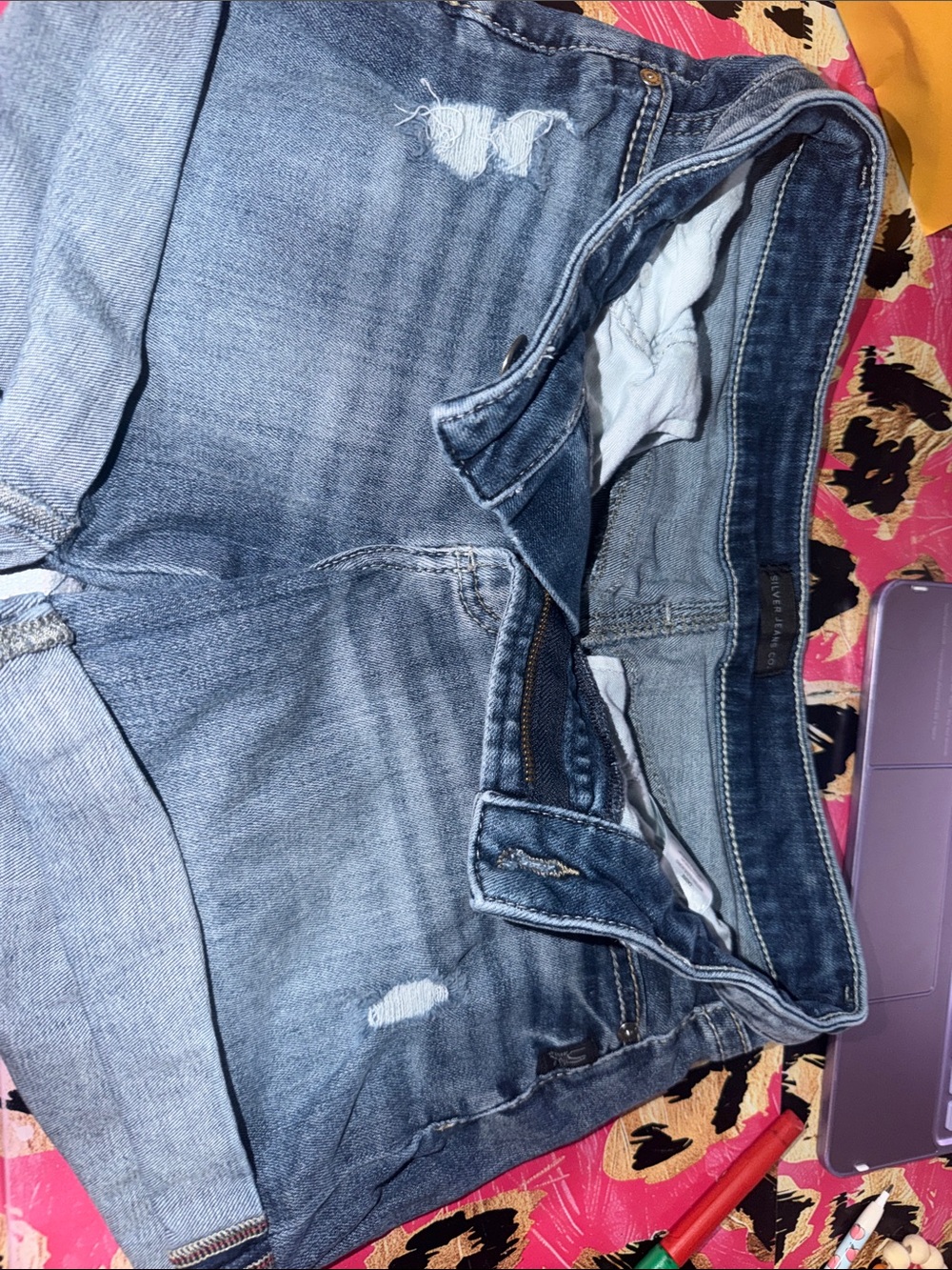 Silver Jeans Light Blue Distressed Boyfriend Denim Shorts